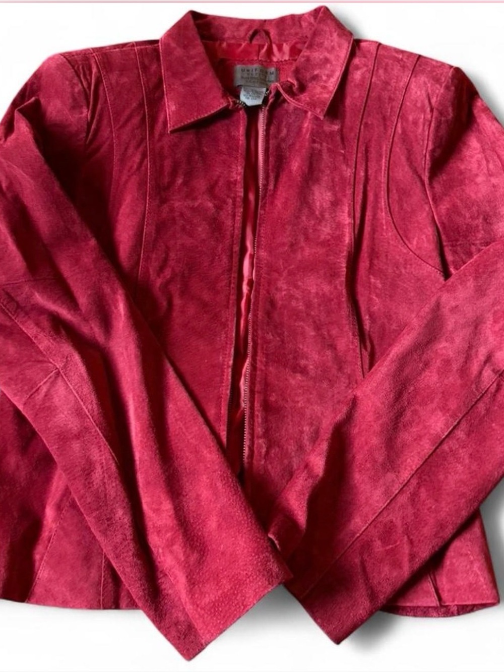 Vintage Burgundy Leather Jacket Petite Medium Fitted Zip Moto Style